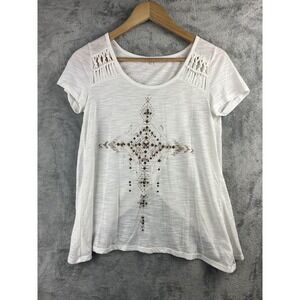 Miss Me Studded Shirt White Gold Metallic Open Back  Size XS